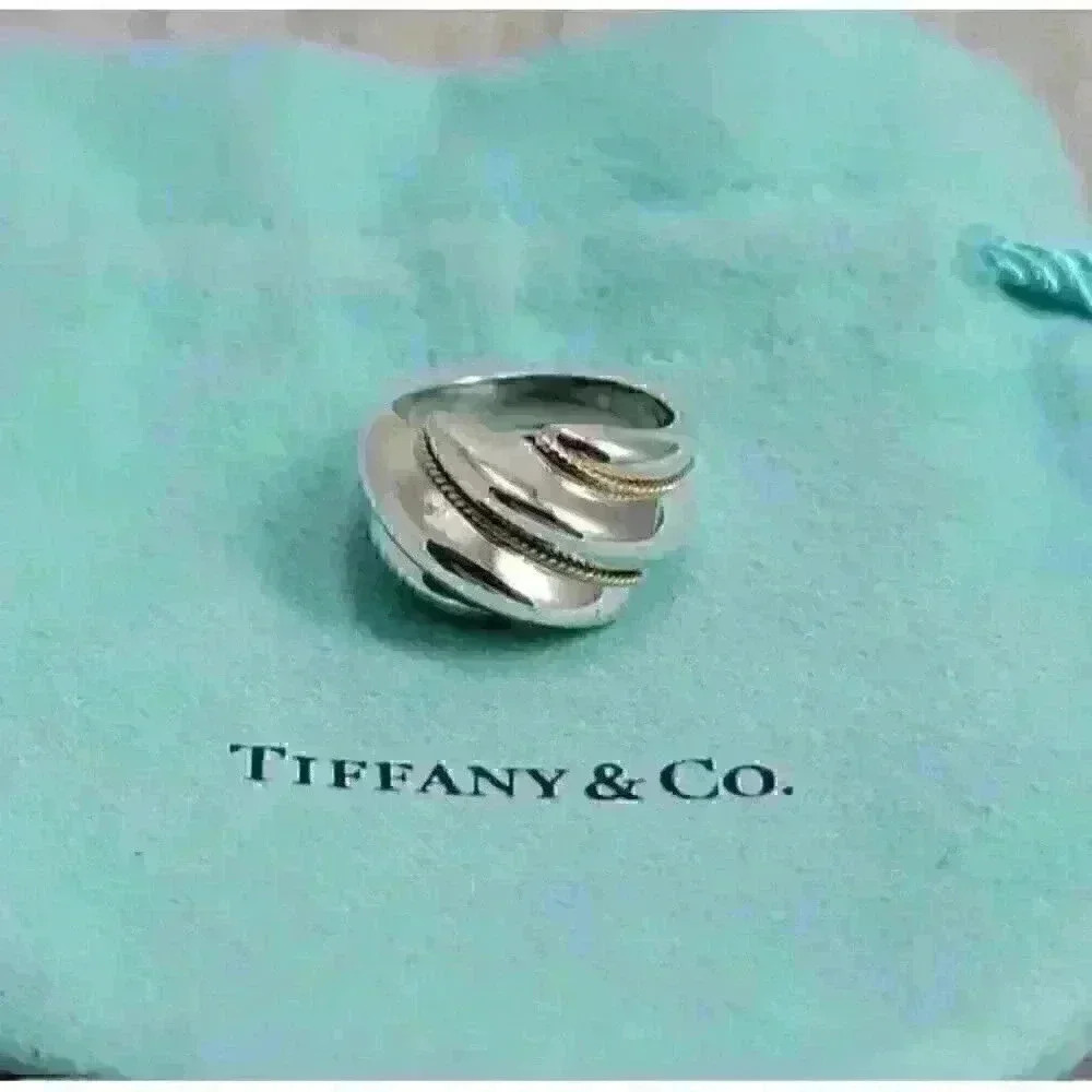 Tiffany & Co Sterling Silver 18kt Yellow Gold Shrimp Ring Size 5